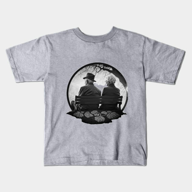 Elderly Couple on Bench Kids T-Shirt by MC Creations